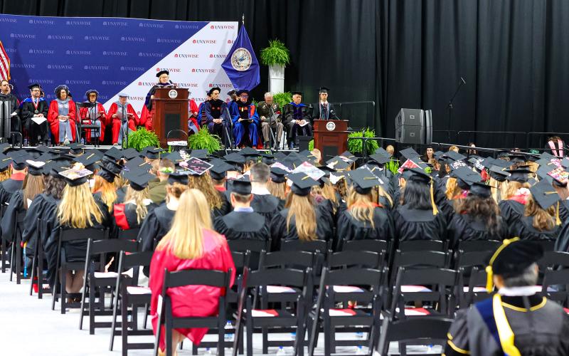 Students and stage during Commencement