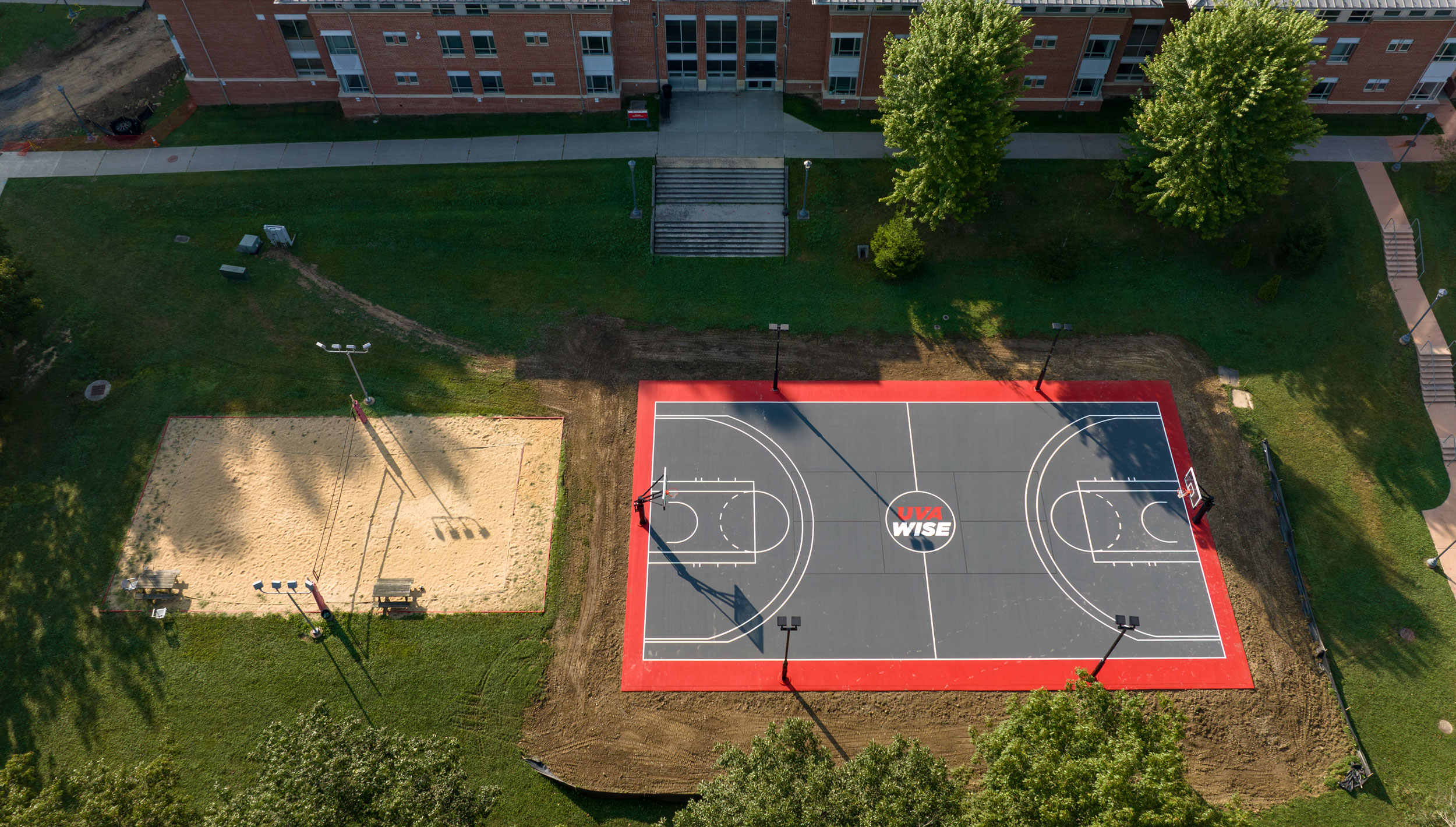 Aerial view of volleyball and basketball courts