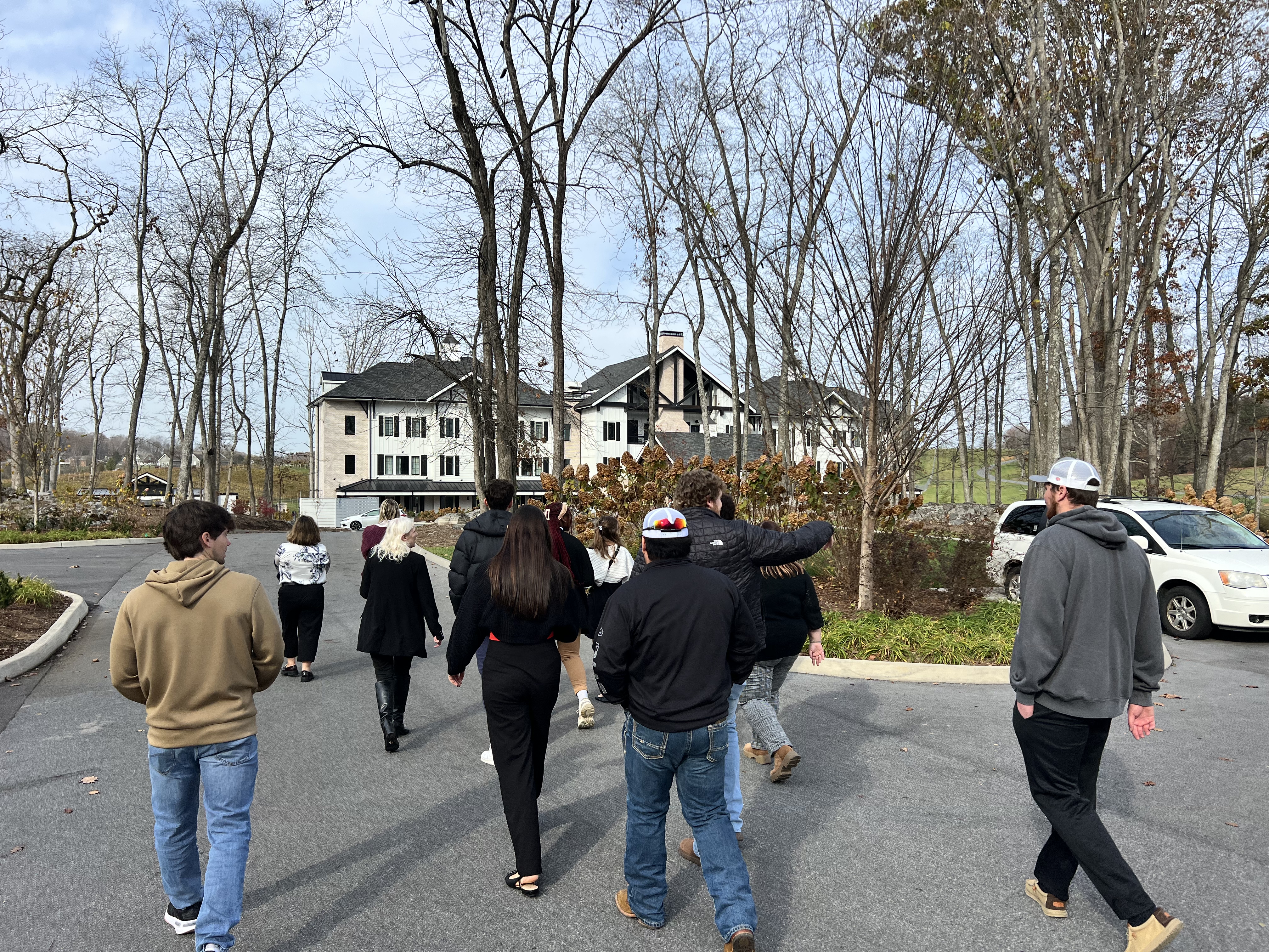 Students walking in parking lot