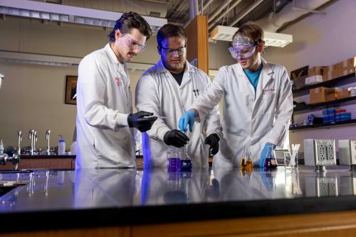 Students working in science lab